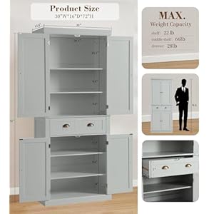   KIGOTY-72-Tall-Kitchen-Pantry-Cabinet-Farmhouse-Storage-Cabinet-Kitchen-Pantry-Storage-Cabinet-with-DoorsDrawer-and-Adjustable-Shelves-Freestanding-Cupboard-for-Living-RoomGrey