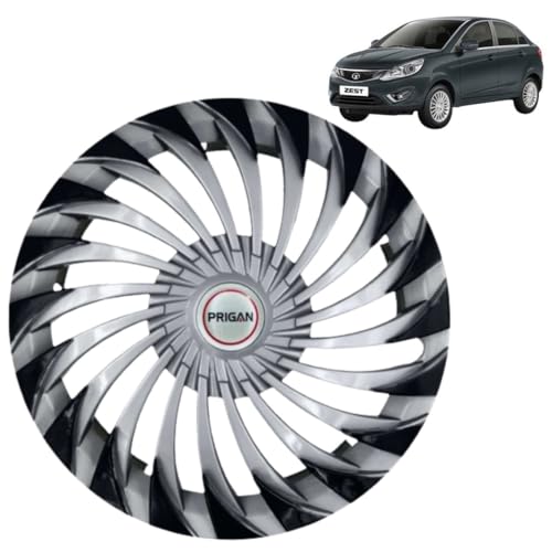 Image of PRIGAN Wheel Cover for Zest 15 Inch Silver Black Wheel Cap (Available in 15 Inch) (Set of 4 Pcs) (Press Fitting) Model- Swing DC-15