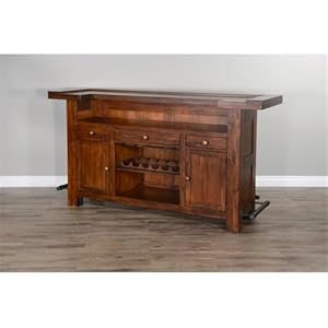 Pemberly row 78 farmhouse wood freestanding island home bar unit stemware rack wine rack storage cabinets for kitchen and basements in mahogany brown  urban country home decor