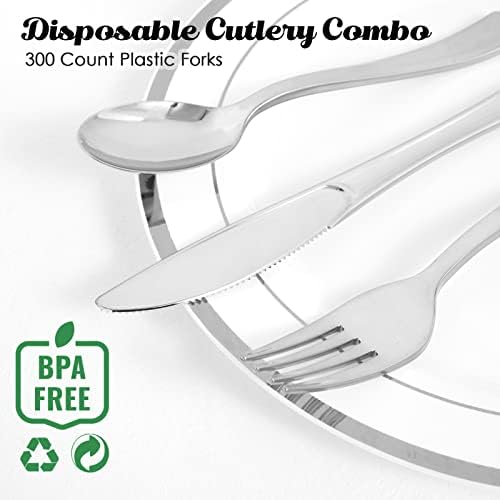 Premium 300-Pack Disposable Silver Plastic Forks