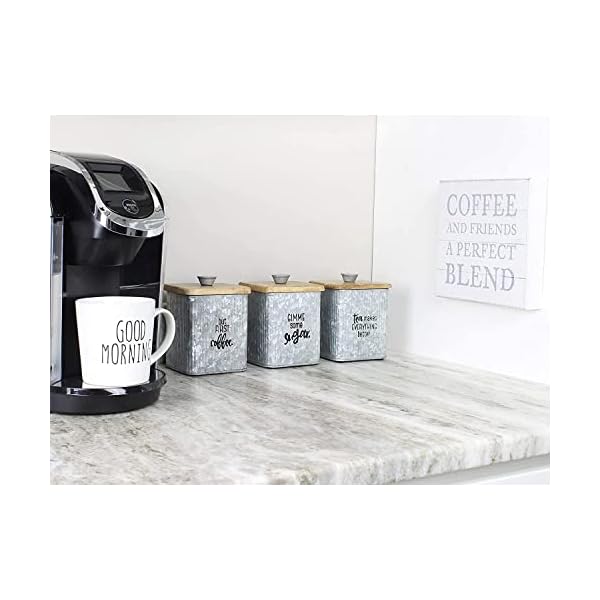   AuldHome-Design-Farmhouse-Galvanized-Canisters-Set-of-3-Storage-Containers-for-Coffee-Tea-and-Sugar-in-Galvanized-Iron-and-Wood-Design