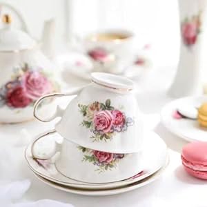 Ceramic Coffee Tea Gift Sets European Luxury Tea Set Suitable as A Gift for MotherS Day Birthday Christmas and Gatherings Noble Rose