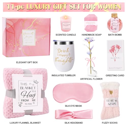 Birthday Gifts for Women Self Care Gifts Get Well Soon Gifts, Rose Relaxing Spa Gifts Basket Care Package, Luxury Flannel Blanket, Thanksgiving Christmas Gifts for Mom Her Grandma Friend Sister Wife - Image 3