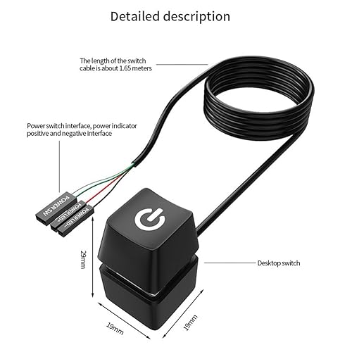 OVNSHVN LED-Licht, Computer-Desktop-Switch, PC-Motherboard, Externer Start-/Einschaltknopf, Verlängerungskabel für Heimbüro, 10 M, Schwarz, Langlebig, Einfache Installation – Bild 4