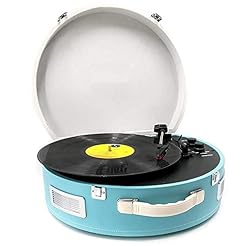 Tourne-Disque Vinyle Portable avec Haut-parleurs stéréo intégrés, entraînement par Courroie à 3 Vitesses, Prise Casque, Lecture/Sortie USB, entrée auxiliaire (Bleu) - Les Beatles, Paul McCartney, John Lennon, RIngo Starr, George Harrison