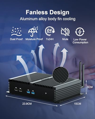 VENOEN Mini Industrie Computer i7 WIN11, Mini-PC Lüfterlos Core i7 8550U, 6X RS232 COM, Dual Band Wi-fi, 2X 2.5Gbe Industrie PC 32GB RAM 512B SSD, HD/VGA, Lüfterlose Industrie PC 12V – Bild 6