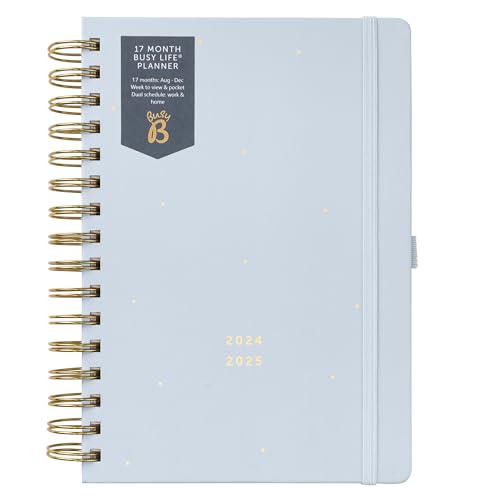 Busy B Mid Year 17 Month Busy Life Planner August 2024 - December 2025. Cloud Blue A5 Week to View Academic Planner with Dual Schedules, Pocket and Shopping Lists. FSC® Certified
