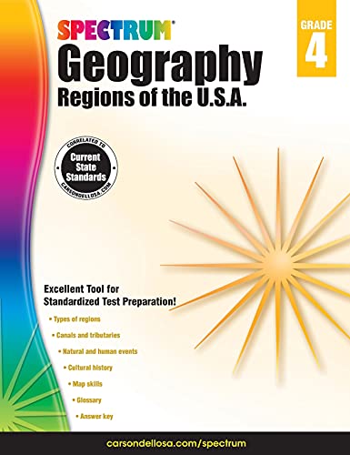 Spectrum Geography 4th Grade Workbook, Ages 9 to 10, Grade 4 Geography Workbook, United States Regions, Cultural and Natural History in America, and US Map Skills - 128 Pages (Volume 94)