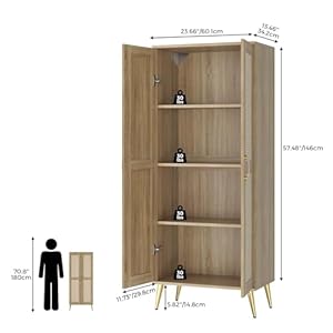 Storage Cabinet with Rattan Doors and Adjustable Shelves Bathroom Floor Cabinet 57.48" H Boho Kitchen Pantry for Farmhouse Living Room Entryway Natural Storage Cabinet with Rattan Doors and Adjustable Shelves Bathroom Floor Cabinet 5748 H Boho Kitchen Pantry for Farmhouse Living Room Entryway Natural