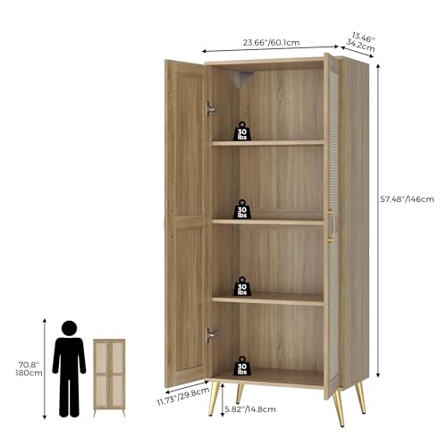 Storage-Cabinet-with-Rattan-Doors-and-Adjustable-Shelves-Bathroom-Floor-Cabinet-5748-H-Boho-Kitchen-Pantry-for-Farmhouse-Living-Room-Entryway-Natural Storage Cabinet with Rattan Doors and Adjustable Shelves Bathroom Floor Cabinet 5748 H Boho Kitchen Pantry for Farmhouse Living Room Entryway Natural