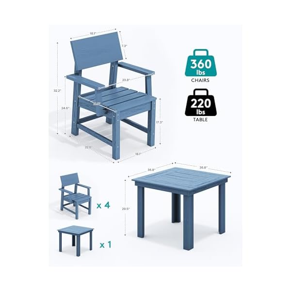   SERWALL-HDPE-Outdoor-Dining-Set-37-inch-Square-Table-and-Chairs-Set-All-Weather-Patio-Dining-Set-5-Piece-Patio-Dining-Furniture-for-Deck-Garden-Backyard-Navy-Blue