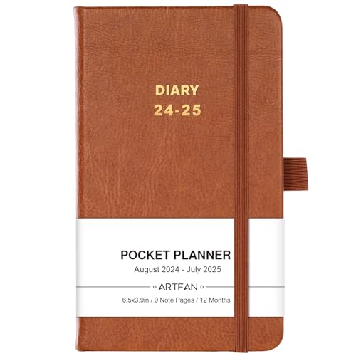 Pocket Diary 2024-2025 - A6 Diary 2024-2025 from August 2024 - July 2025, Week to View Diary with Inner Pocket, Brown Leather Cover