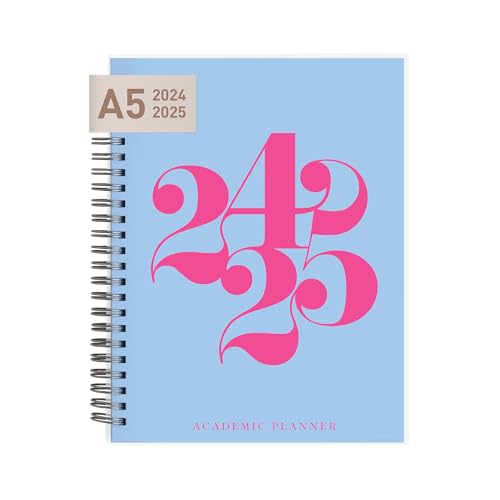 Riley's Planner Agenda scolaire hebdomadaire 2024-2025 sur 18 mois, couverture souple, pages de notes, reliure à double spirale (20,3 x 15,2 cm, bleu clair)