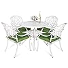  VIVIJASON-5-Piece-Patio-Furniture-Dining-Set-All-Weather-White-Cast-Aluminum-Outdoor-Conversation-Set-Include-4-Cushioned-Chairs-and-a-354-Round-Table-wUmbrella-Hole-for-Balcony-Lawn-Garden