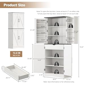 72" Tall Kitchen Pantry, Freestanding Storage Cabinet Farmhouse Rustic Wood Cupboard with Barn Doors, Organizer, Drawer and Adjustable Shelves for Living Room, Dining Room 72 Tall Kitchen Pantry Freestanding Storage Cabinet Farmhouse Rustic Wood Cupboard with Barn Doors Organizer Drawer and Adjustable Shelves for Living Room Dining Room