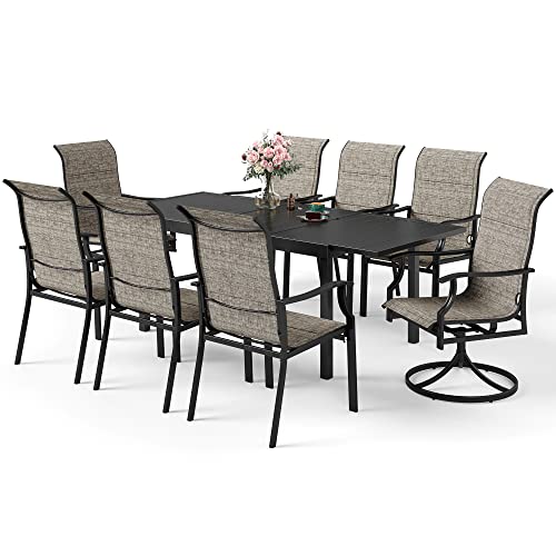 9 Piece Patio Dining Sets for 8 Outdoor Table and Chairs Set Extendable Rectangular Dining Table 2pcs Swivel Chairs and 6pcs Stable Chairs Outdoor Dining Sets for Outdoor Deck Garden
