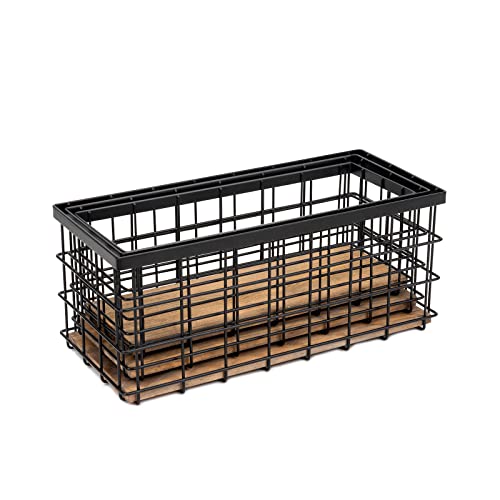 TIEYIPIN-Farmhouse-Decor-Metal-Wire-Storage-Baskets-Wood-Base-Containers-Organizing-Basket-Caddy-Bin-for-Kitchen-Cabinets-Bathroom-Pantry-Garage-Laundry-Room-Closets-Small-Black-Set-of-3 TIEYIPIN Farmhouse Decor Metal Wire Storage Baskets Wood Base Containers Organizing Basket Caddy Bin for Kitchen Cabinets Bathroom Pantry Garage Laundry Room Closets Small Black Set of 3