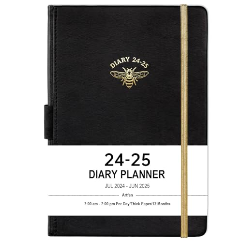2024-2025 Academic Diary - A5 Diary 2024-2025 Day Per Page, July 2024 to June 2025, Productivity A5 Daily Planner, with Monthly Tabs, Inner Pocket, Black, Banded, 14.5 X 21 cm