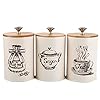 Youeon Canister Sets for Kitchen Counter Metal Vintage Kitchen Canisters Set of 3 Coffee Sugar Tea Canister Set Food Storage Canister with Bamboo Lid Farmhouse Kitchen Decor Beige