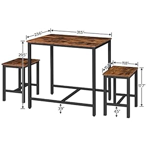 Hoobro 3 piece industrial dining table set kitchen table space saving dinette for kitchen dining room small space breakfast nook living room party rustic brown and black bf75cz01g1  urban country home decor