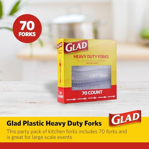 Glad Clear Plastic Forks Heavy Duty Disposable Cutlery Set Standard Size Clear Disposable Fork 70-Pack