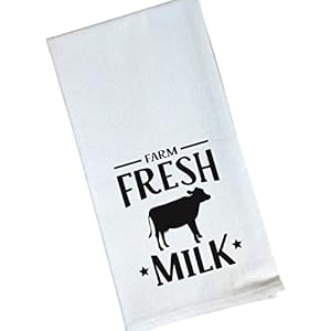 Flour Sack Tea Kitchen Towel Farm Fresh Milk Cow Farmhouse Decor