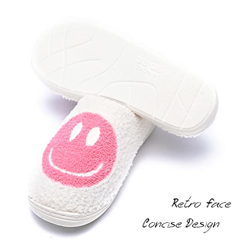 AIMINUO Women's Men's Retro Preppy Happy Face Slippers Comfy Warm Plush Slip-On House Slipper for Winter Indoor Soft Cushion Non-slip Fluffy Slides Slippers - Image 3