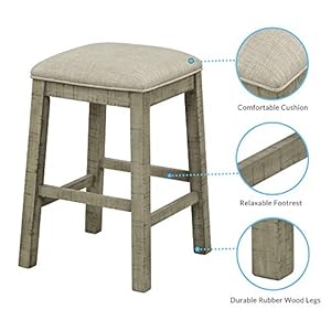Merax 4 Piece Counter Height Bar Table Set with Socket and Fabric Padded Stools Rustic Bar Dining Set Gray Green