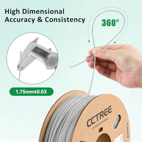 CCTREE PETG 3D Drucker Filament 1,75 mm, Ausgezeichnete Zähigkeit, Maßgenauigkeit +/- 0.03mm, 1kg Spule (2.2lbs), für most FDM 3D Drucker, Grau – Bild 5