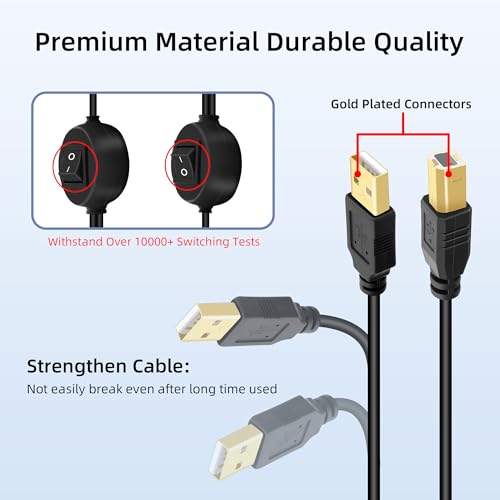 GELRHONR Druckerkabel-Splitter, 1 in 2 Out USB-B-Stecker auf Dual USB-A-Stecker, Drucker-Y-Splitter mit Umschalter,für Büro, Zuhausezwei Computer 4,5 m – Bild 7