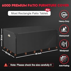 Patio Furniture Cover Rectangle 600D Outdoor Table Cover Waterproof Heavy Duty Lawn Furniture Set Covers for Outside Rectangular Dining Table and Chairs Seating Combo 88 x 62 x 28 Inch