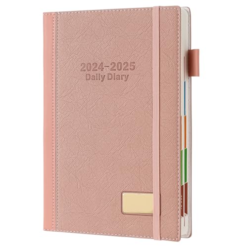 Academic Diary 2024 2025 Page a Day A5, Daily Planner Appointment Diary from July 2024 to June 2025 wtih Time,Productivity Monthly Planner with Coourful Monthly Tabs,Inner Pocket,400page (Pink)