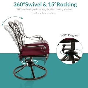   MEETWARM-5-Piece-Outdoor-Patio-Dining-Set-All-Weather-Cast-Aluminum-Patio-Conversation-Set-for-Backyard-Garden-Deck-with-4-Cushions-Swivel-Rocker-Chairs-and-354-Round-Table-Chili-Red