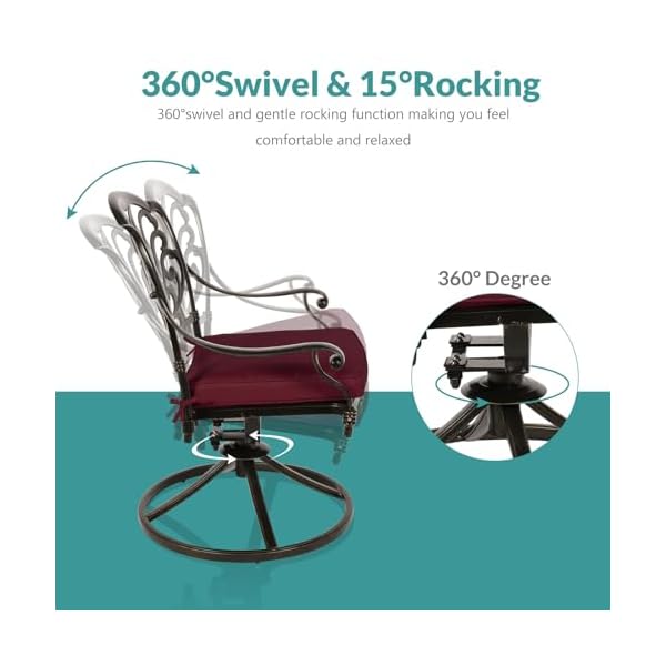   MEETWARM-5-Piece-Outdoor-Patio-Dining-Set-All-Weather-Cast-Aluminum-Patio-Conversation-Set-for-Backyard-Garden-Deck-with-4-Cushions-Swivel-Rocker-Chairs-and-354-Round-Table-Chili-Red