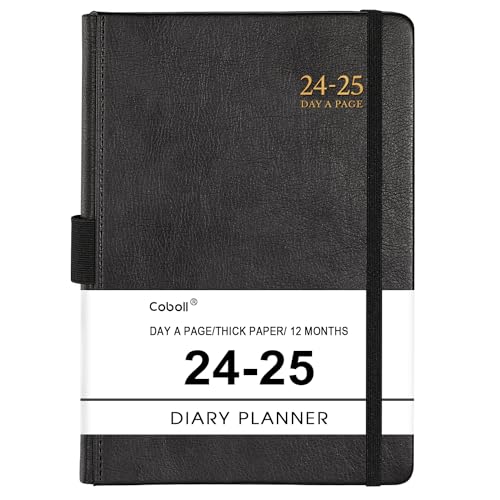 Academic Diary 2024-2025 - Diary 2024-2025 Day Per Page, A5 Page a Day August 2024 - July 2025 with Pen Loop, 180° Flat out, Monthly Stickers, black