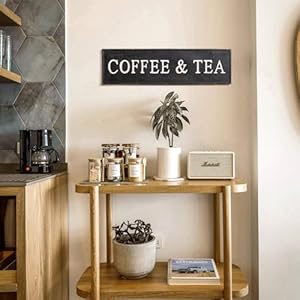 Synovana Coffee and Tea Sign Rustic Metal Coffee Bar Accessories Wall Art Sign Hanging Coffee Sign for Kitchen Wall Decor 358 x 98 x 04