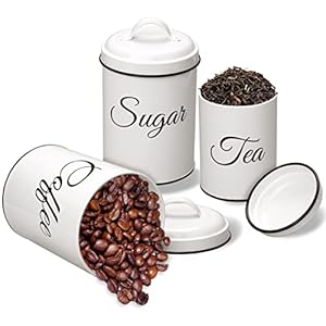 GlowSol Canister Sets for Kitchen Counter Coffee Tea Sugar Canister Set Airtight White Food Storage Jars with Lids Rustic Farmhouse Kitchen Decor 3 pcs