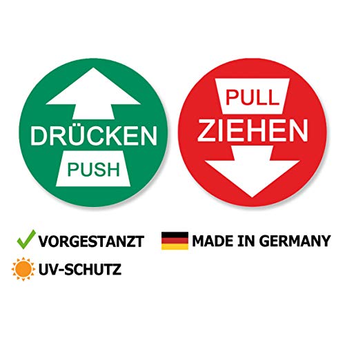 5x Drücken 5x Ziehen Aufkleber Ø 7cm Sticker Hinweiszeichen Gebotszeichen Schild mit UV Schutz für Außenbereich Innenbereich von STROBO – Bild 3