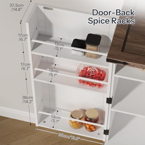 HOOBRO-Farmhouse-Kitchen-Pantry-Cabinet-716-Storage-Cabinet-with-LED-Light-and-Sliding-Barn-Door-Pantry-Cabinet-with-Adjustable-Shelf-and-Drawer-for-Kitchen-Dining-Room-White-and-Walnut HOOBRO Farmhouse Kitchen Pantry Cabinet 716 Storage Cabinet with LED Light and Sliding Barn Door Pantry Cabinet with Adjustable Shelf and Drawer for Kitchen Dining Room White and Walnut