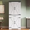 IRONCK Farmhouse Kitchen Pantry Cabinet Tall Storage Cabinet with 6 Hanging Shelves and Adjustable Shelves Freestanding Cupboard with Barn Doors for Kitchen Dining RoomWhiteBlack