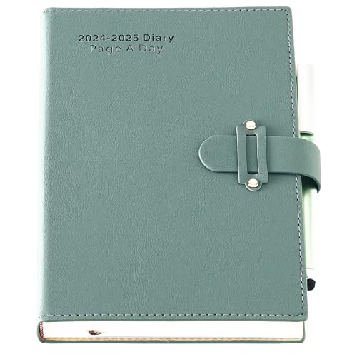 Academic Diary 2024 2025,2024/25 Diary Planner A5 Page a Day, Weekly&Monthly Planner with Beige Thick Paper, Hardcover Diary from Jul.2024-Jun. 2025 with Pen, Stickers,Notes (Green 7 2024-6 2025, A5)