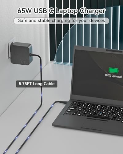 65W USB C Laptop Netzteil Ladegerät für Lenovo Thinkpad Yoga, Asus ZenBook Vivobook, Dell Inspiron Latitude, Acer Swift Chromebook, HP EliteBook ProBook, Huawei Matebook 20V 3,25A Type C Ladekabel – Bild 3