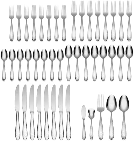 Oneida Reyna 45-Piece Flatware Set - 180 Stainless Steel Handcrafted with Artisanal Touch