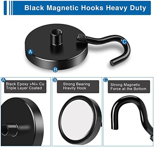 LOVIMAG Black Magnetic Hooks 110lbs Multi-Purpose
