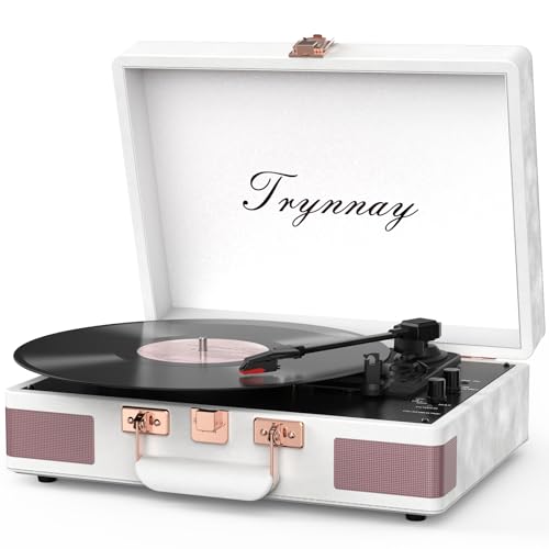 Trynnay Tourne-Disque Portable Bluetooth à 3 Vitesses avec Haut-parleurs intégrés, Tourne-Disque, Son Audio amélioré, Cuir ciré, Blanc - Les Beatles, Paul McCartney, John Lennon, RIngo Starr, George Harrison Trynnay Tourne-Disque Portable Bluetooth à 3 Vitesses avec Haut-parleurs intégrés, Tourne-Disque, Son Audio amélioré, Cuir ciré, Blanc