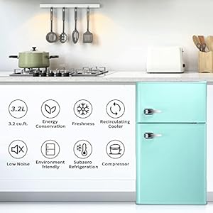   Antarctic-Star-Compact-Mini-Refrigerator-Separate-Freezer-Small-Fridge-Double-2-Door-Adjustable-Removable-Retro-Stainless-Steel-Shelves-Living-roomKitchenDormOffice-32-cu-ftGreen