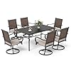 7 piece patio dining sets for 6 patio table and chair set with 64 rectangle metal patio table 6 wicker swivel patio chairs with 28 thick cushion outdoor dining set for backyard  urban country home decor