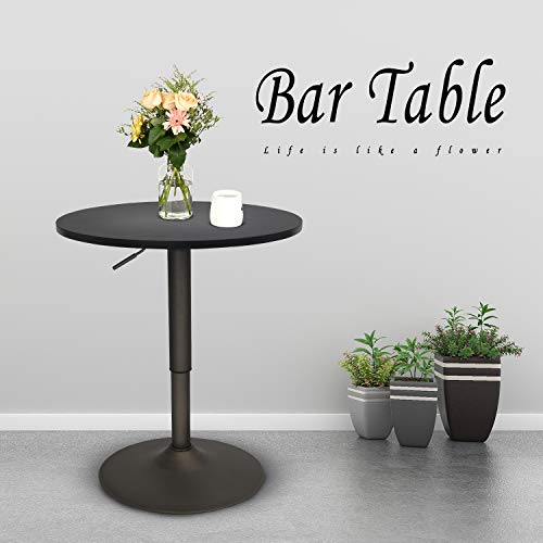 24-Inch-Round-Bar-Table-Adjustable-Height-and-Wood-Cocktail-Pub-Table-MDF-Top-360-Swivel-Furniture-Black 24 Inch Round Bar Table Adjustable Height and Wood Cocktail Pub Table MDF Top 360 Swivel Furniture Black