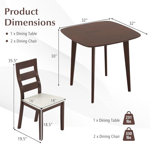 Giantex-3-Piece-Dining-Table-Set-for-2-Wooden-Square-Kitchen-Table-and-2-Chairs-with-Padded-Seat-Ladder-Back-Space-Saving-Dinette-Set-for-Small-Spaces-Living-Room-Dining-Room Giantex 3 Piece Dining Table Set for 2 Wooden Square Kitchen Table and 2 Chairs with Padded Seat Ladder Back Space Saving Dinette Set for Small Spaces Living Room Dining Room