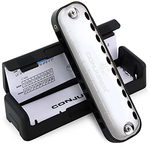 Conjurer Blues Harmonica diatonique en Do majeur pour débutants et enfants – 10 trous – Avec anches en laiton de qualité supérieure et son exceptionnel – 1007 C – Argenté - Les Beatles, Paul McCartney, John Lennon, RIngo Starr, George Harrison Conjurer Blues Harmonica diatonique en Do majeur pour débutants et enfants - 10 trous - Avec anches en laiton de qualité supérieure et son exceptionnel - 1007 C - Argenté